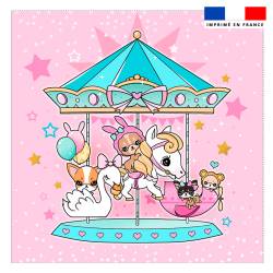 Coupon 45x45 cm imprimé fête foraine rose - Création Jolifox