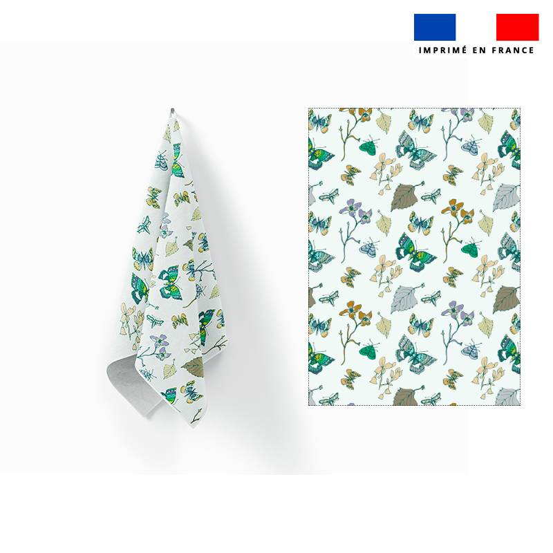 Torchon imprimé papillons d'automne vert - Création Lili Bambou Design