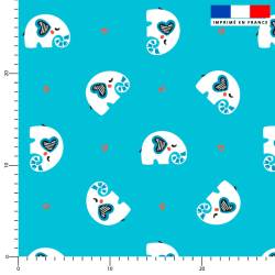 coupon - Coupon 200cm - Éléphant blanc et petit coeur rouge - Fond bleu - Burlington 170 gr/m² - 146 cm