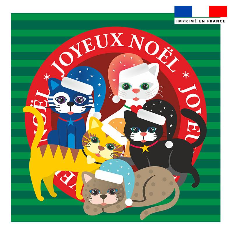 Coupon 45x45 cm imprimé chats de Noël - Création Lita Blanc