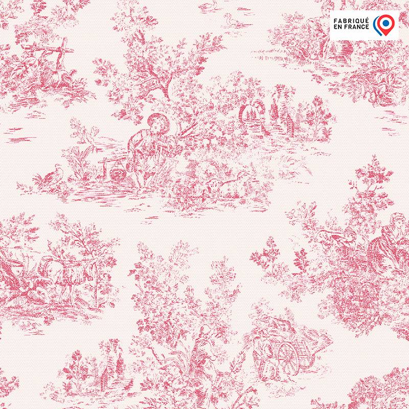Jacquard toile de jouy polycoton motif campagne rose