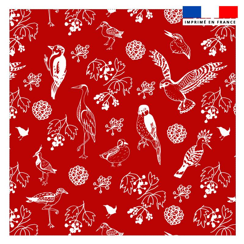 Coupon 45x45 cm rouge imprimé oiseaux - Création Lili Bambou