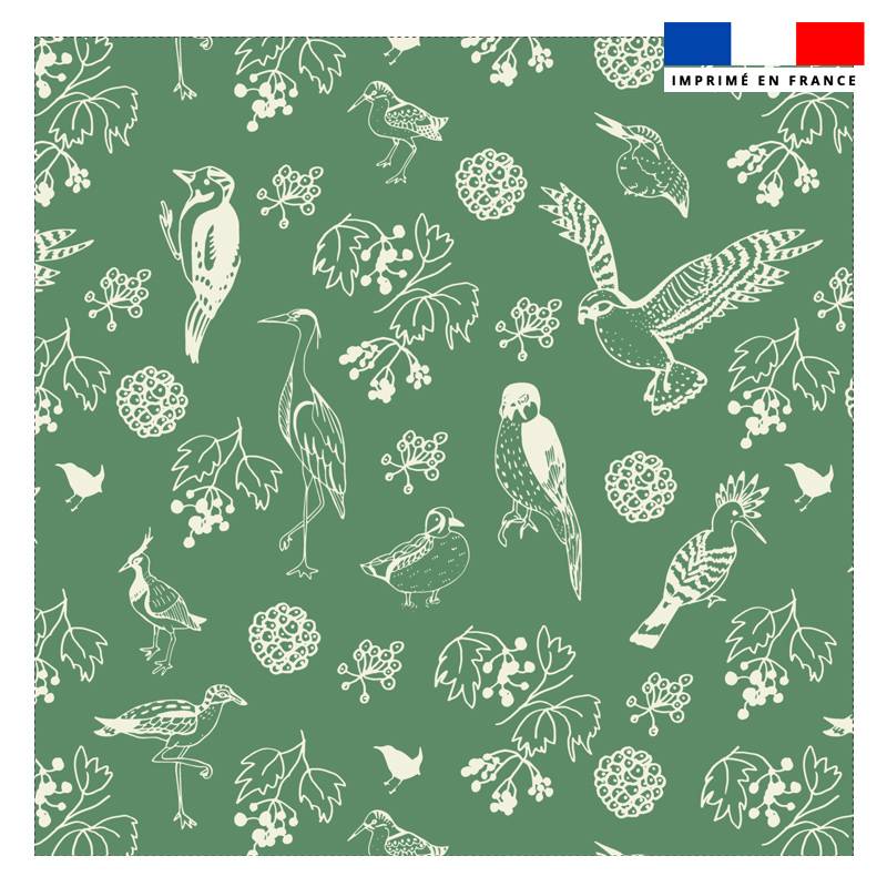 Coupon 45x45 cm vert imprimé oiseaux - Création Lili Bambou