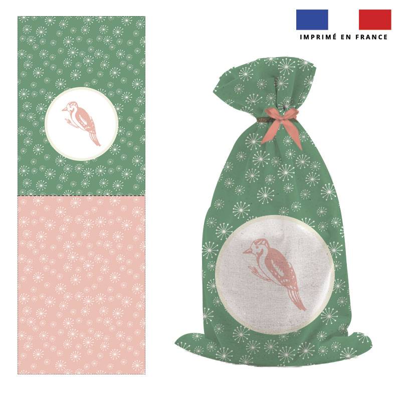 Kit hotte de Noel motif oiseau rose - Création Lili Bambou Design