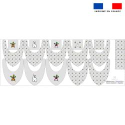 Coupon éponge bavoirs bandana gris motif lapin - Création EG pour IDJY