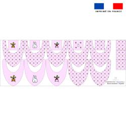 Coupon éponge bavoirs bandana rose motif lapin - Création EG pour IDJY