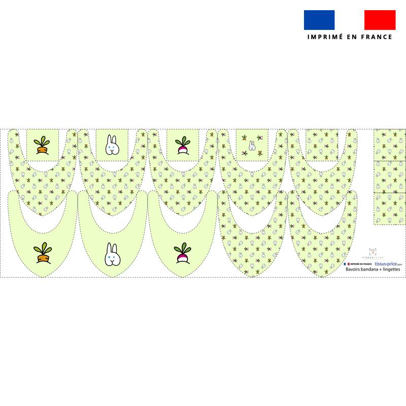 Coupon éponge bavoirs bandana vert motif lapin - Création EG pour IDJY