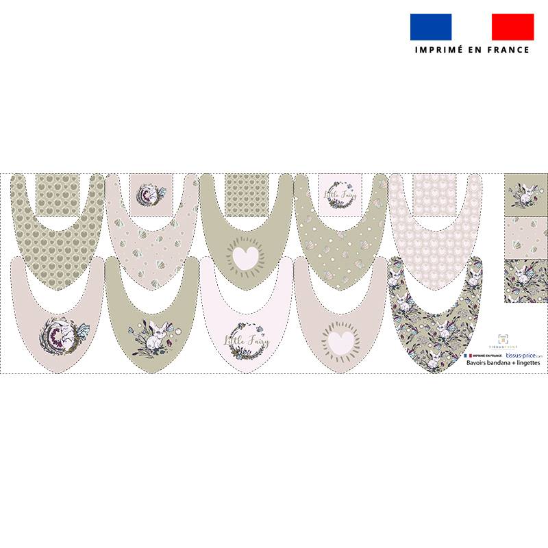 Coupon éponge bavoirs bandana motif lapin féérique - Création Lucie OBATON