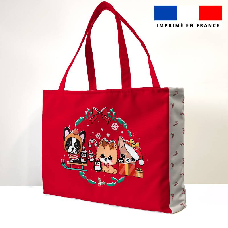 Kit couture sac cabas motif chiens à Noël - Création Jolifox