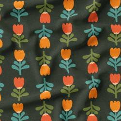 Tulipes oranges et roses - Fond vert foncé
