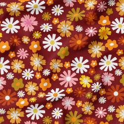 Marguerites et petites fleurs multicolores - Fond bordeaux