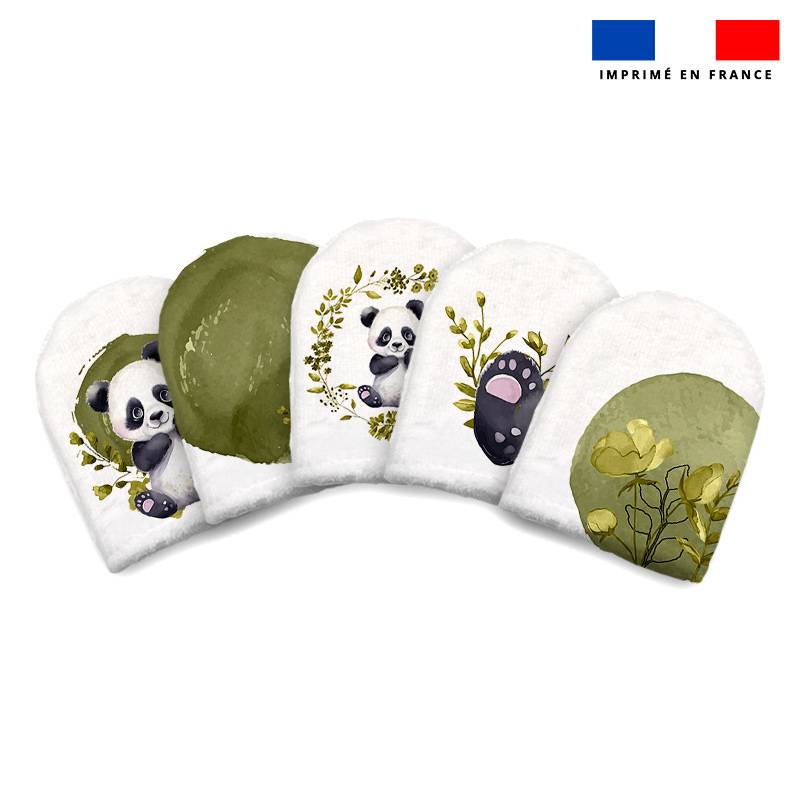 Kit mini-gants nettoyants motif panda aquarelle