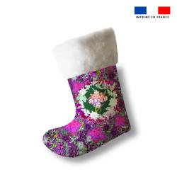 Kit chaussette de noel violette motif bohème + Fausse fourrure - Création Lili Bambou Design