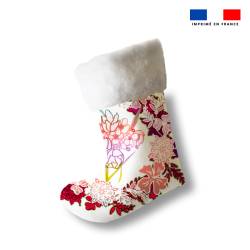 Kit chaussette de noel blanche motif fleuri + Fausse fourrure - Création Lili Bambou Design