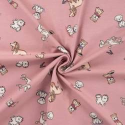 Jersey coton rose imprimé chien