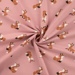 Jersey coton rose imprimé renard