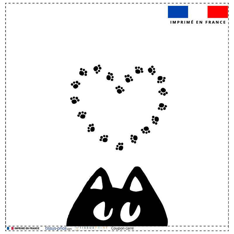 Coupon 45x45 cm blanc motif coeur en pattes de chat
