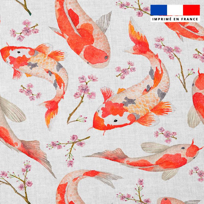 Popeline de coton peigné motif carpe japonaise aquarelle