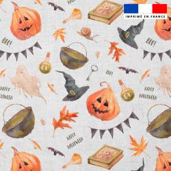 Popeline de coton peigné motif halloween aquarelle