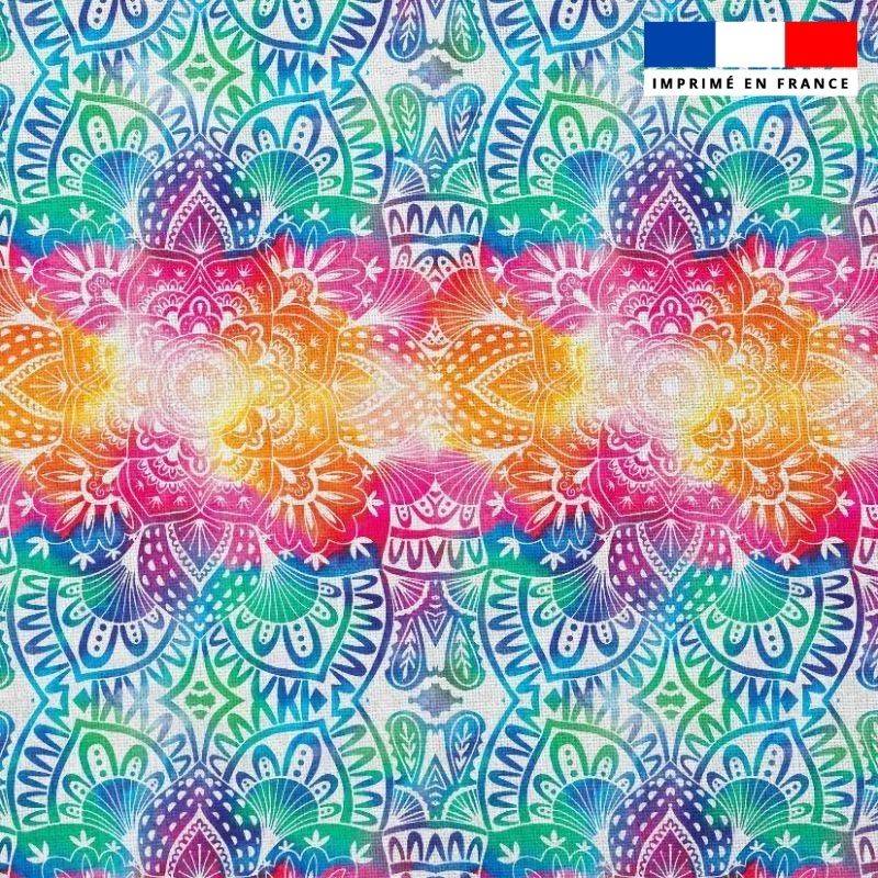 Popeline de coton peigné multicolore motif mandala