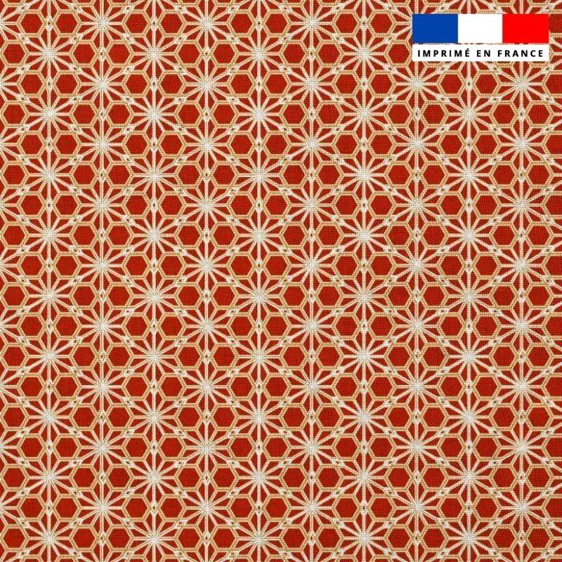 Popeline de coton peigné rouge motif asanoha