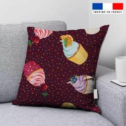 Popeline de coton peigné motif cupcake marron