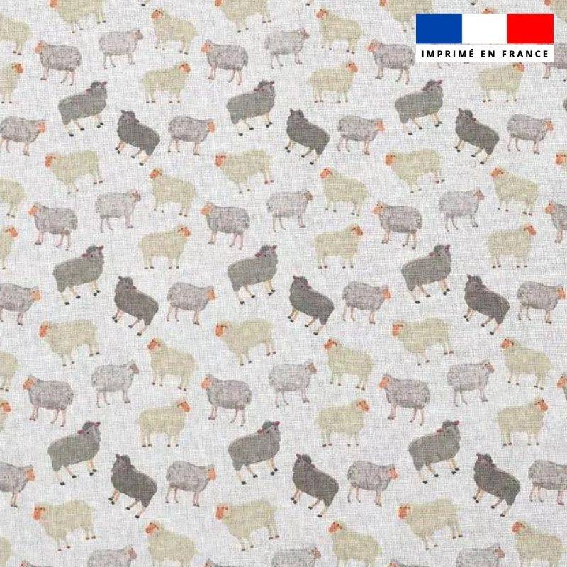 Popeline de coton peigné blanche motif moutons