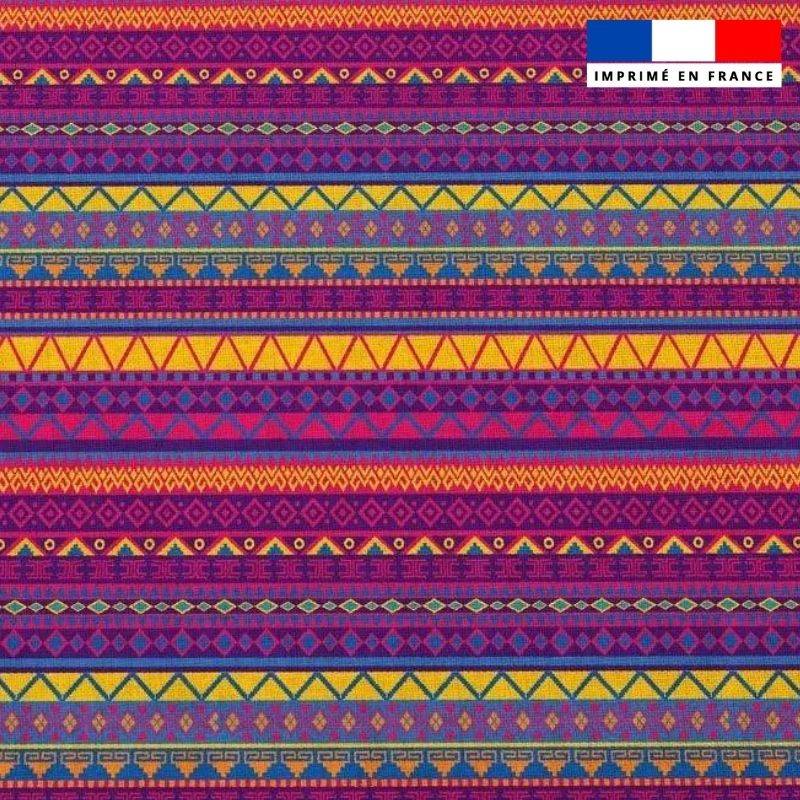 Popeline de coton peigné multicolore motif ethnique mexicain