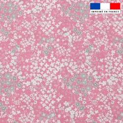 Popeline de coton peigné rose motif fleurs des champs blanches