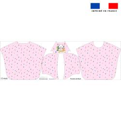 Kit poncho de bain rose motif ours blanc - Création Caroline LYHOR