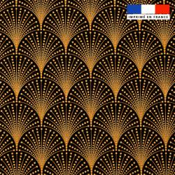 Popeline de coton peigné noire motif plume art déco dorée