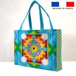 Kit couture sac cabas motif fleur bleue - Création Lita Blanc