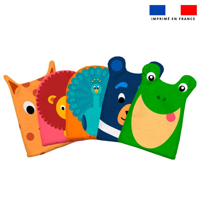Kit mini-gants nettoyants motif animaux jungle color