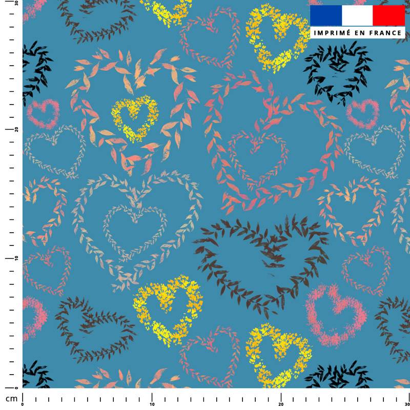 Coeurs multicolores Léonie - Fond bleu - Création Pierre-Alexandre PAUGAM