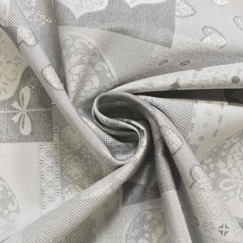 coupon - Coupon 40cm - Jacquard blanc motif coeur argenté