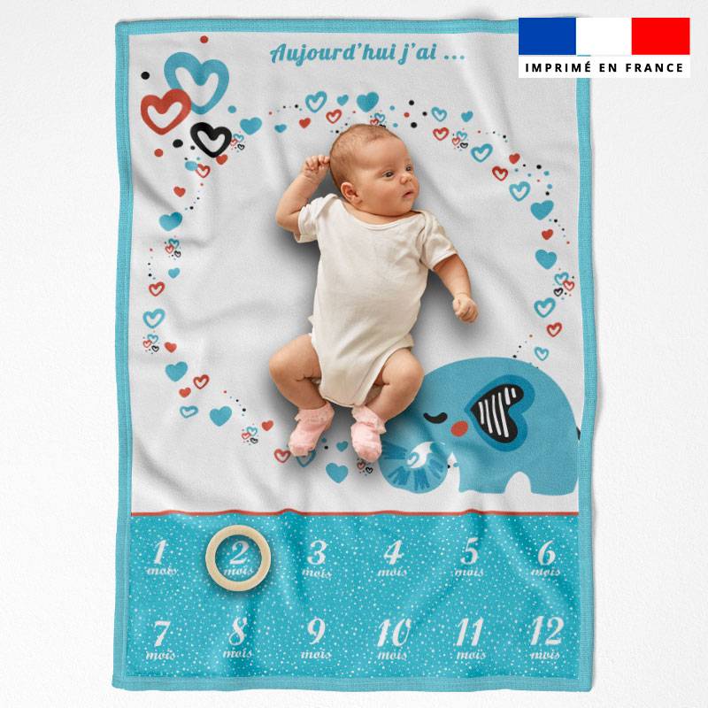 Coupon pour couverture mensuelle bébé motif éléphant bleu