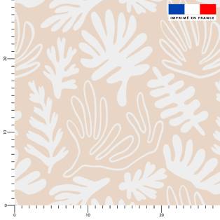 Tissu imperméable motif corail blanc et beige