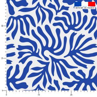 Tissu imperméable motif corail blanc et bleu