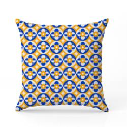 Tissu imperméable motif mosaïque portugaise cercle bleu et jaune