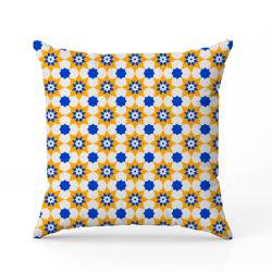 Tissu imperméable motif mosaïque portugaise fleur jaune et bleue