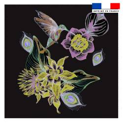 Coupon 45x45 cm vert imprimé paradis colibri fleurs - Création Lili Bambou