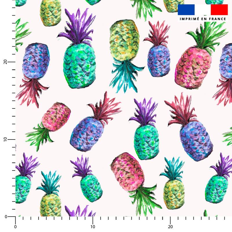 Ananas multicolore - Fond écru - Création Cat&Colours