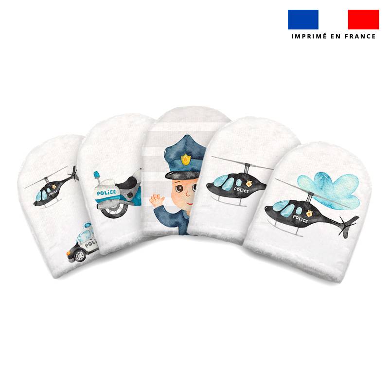 Kit mini-gants nettoyants motif policier aquarelle