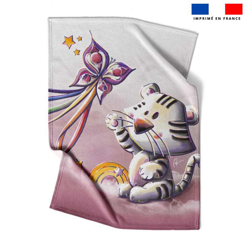 Coupon couverture imprimé tigre blanc et papillon - Création Stillistic