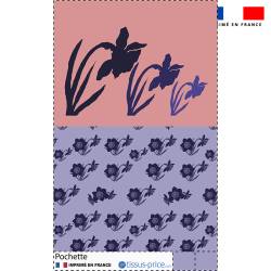 Kit pochette motif jonquilles roses et bleues - Création Cat&Colours