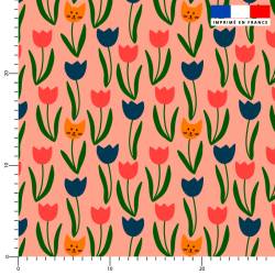 Chat tulipe - Fond rose - Création Pauline Recht