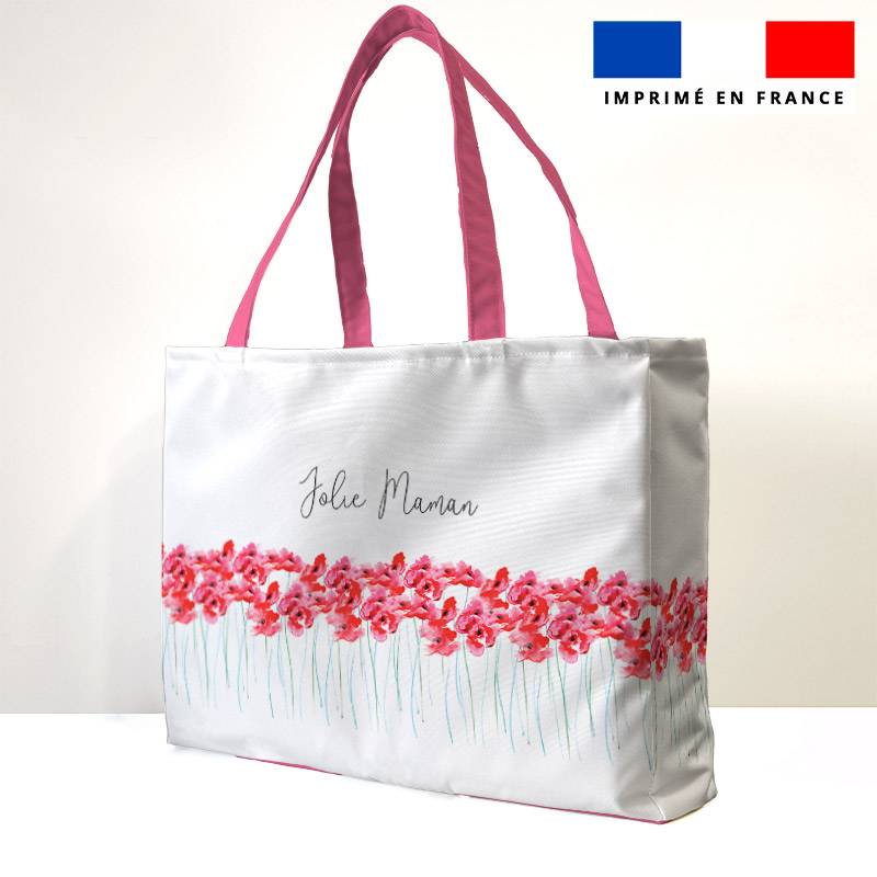 coupon - Kit couture sac cabas motif coquelicot jolie maman - Tissu imperméable 300gr/m² - Queen (moyen)