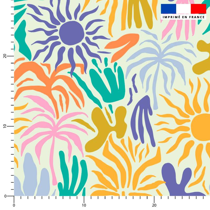 Soleil et feuille tropicale multicolore - Fond blanc