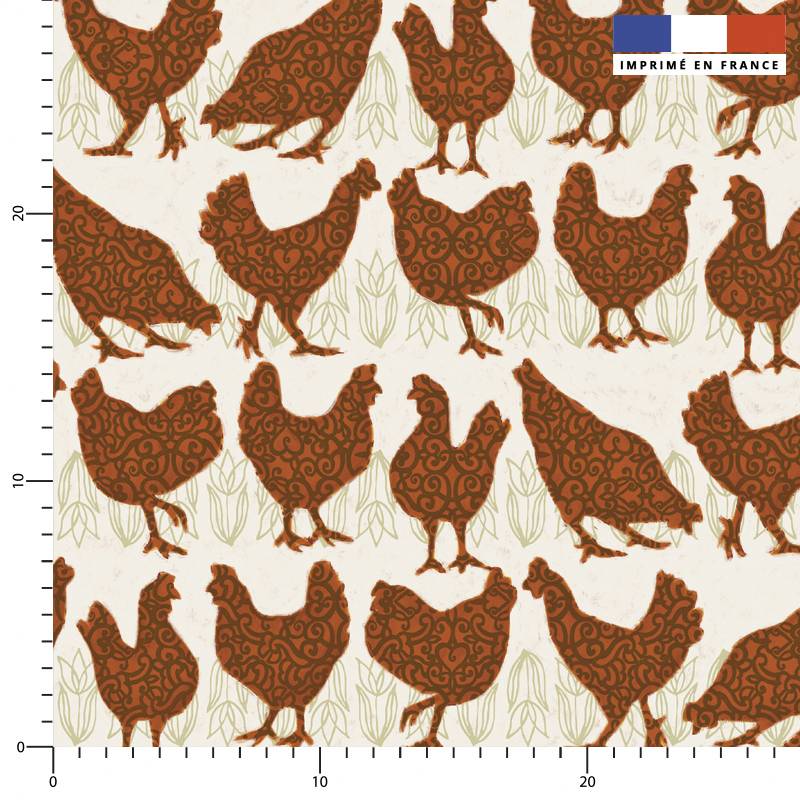 Poules rousses - Fond bleu - Création Andréa Leonelli