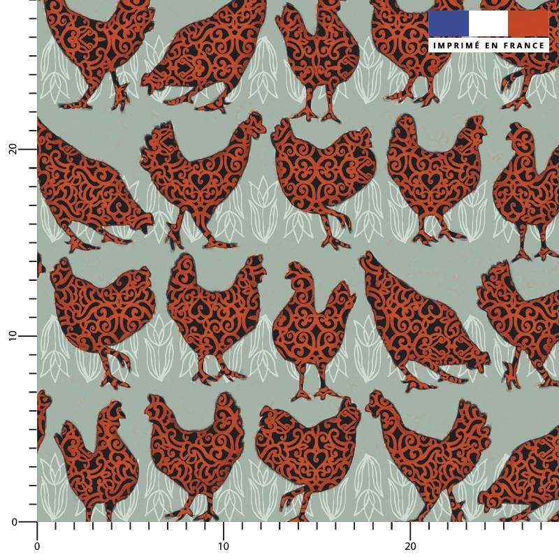 Poules rousses - Fond grisé - Création Andréa Leonelli